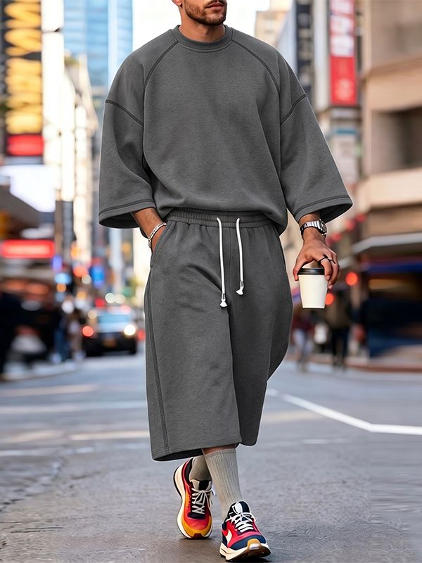 Men's Urban Streetwear Casual Daily Oversized Drop-Shoulder Two Pieces Outfit SKUL83190