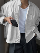 Mens Loose-Fit Striped Long Sleeve Shirt SKUK98830