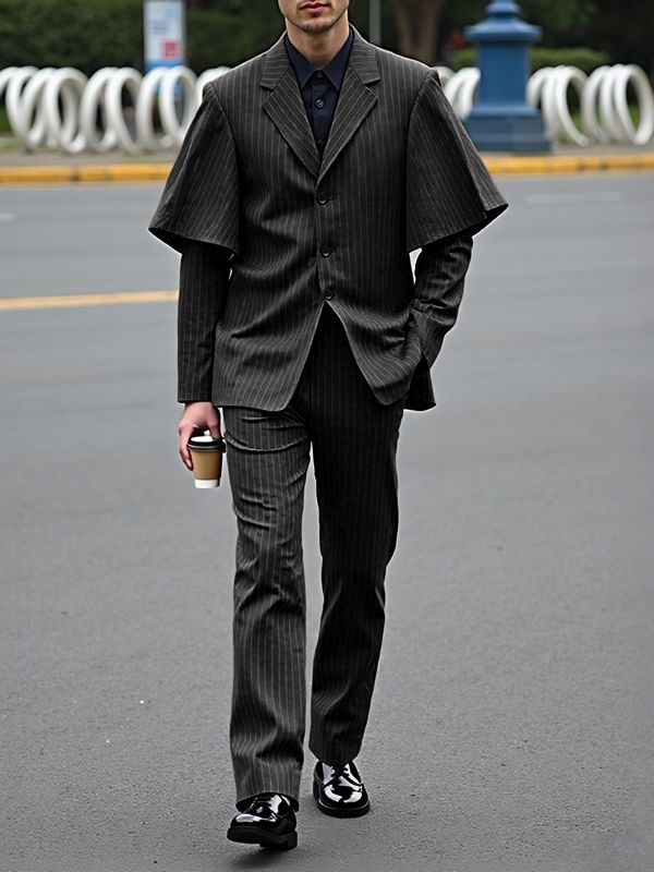 Men's Faux Two-Piece Striped Casual Two Pieces Outfit SKUL32032