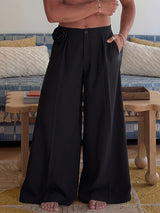 Men's Avant-Garde Party 3D Rose Flower Pleated Wide Leg Full Length Pant SKUL78125