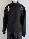 Mens Cutout Metal Buckle Knit Pullover Sweater SKUK41123
