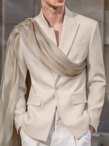 [Pre-order] Men's Avant-Garde Romantic Stage Runway Draped Chiffon Sash Single-Button Blazer SKUL89233