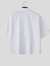 Men's Lace Up Patchwork Striped Short Sleeve Shirt SKUL39009