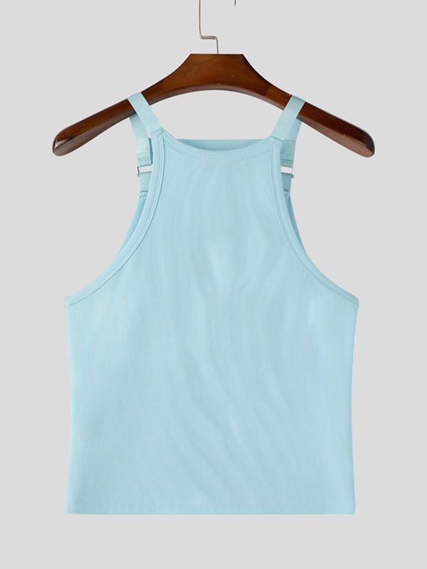 Men's Y2K Gender-Fluid Hardware Strap Ribbed Crop Tank SKUL73610