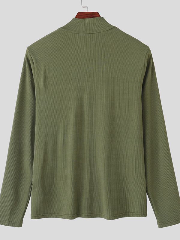 Men's Cut Line Mock Neck Knit Long Sleeve T-shirt SKUL42826