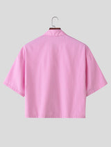 Men's Trendy Casual Lightweight Vertical Striped Boxy Cropped Short Sleeve Shirt SKUL68346