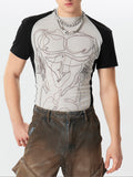 Mens Abstract Print Mesh Patchwork T-Shirt SKUK44892