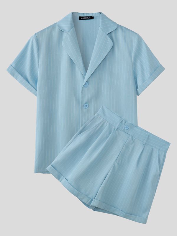 Men's Striped Short Sleeve Casual Two Pieces Outfit SKUL52640