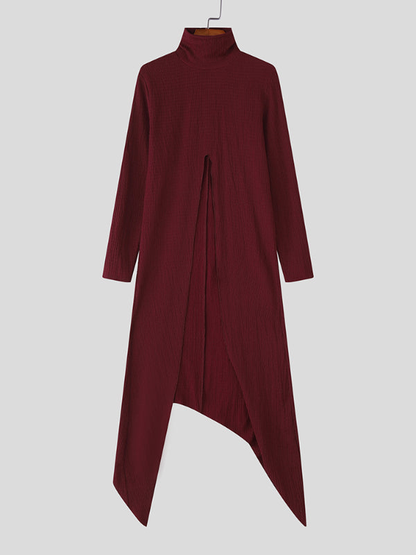 Mens Asymmetrical Slit Textured Long Sleeve T-Shirt SKUL24728