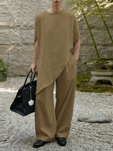 Men's Avant-Garde Zen Minimalist Wrap-Style Slanted Hem Two Pieces Outfit SKUL63840