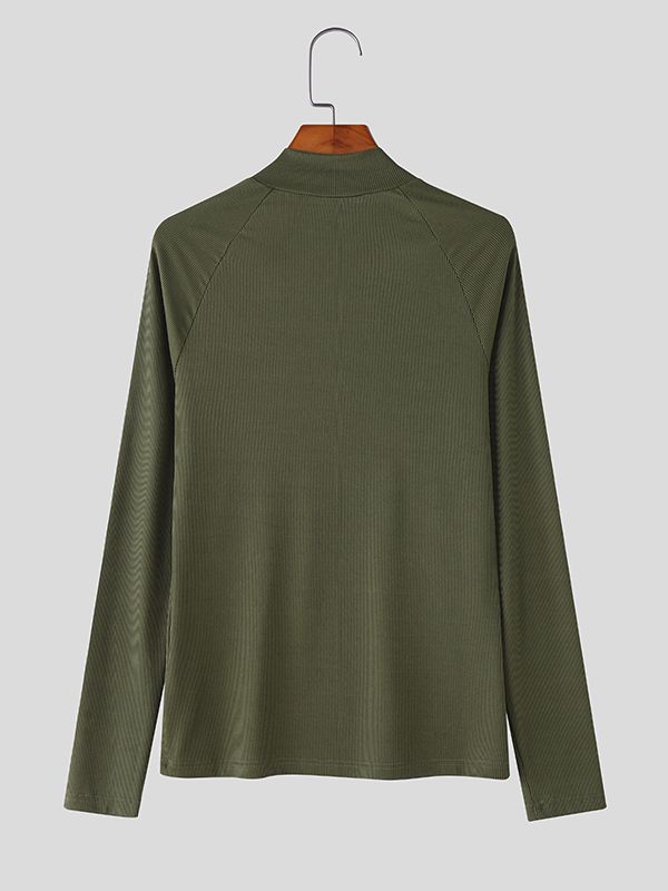 Men's Textured Zip Long Sleeve T-Shirt SKUL38542