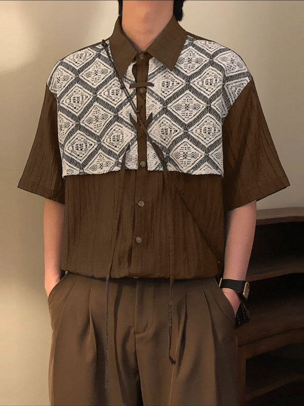 Mens Lace Patchwork Casual Short Sleeve Shirt SKUL21528