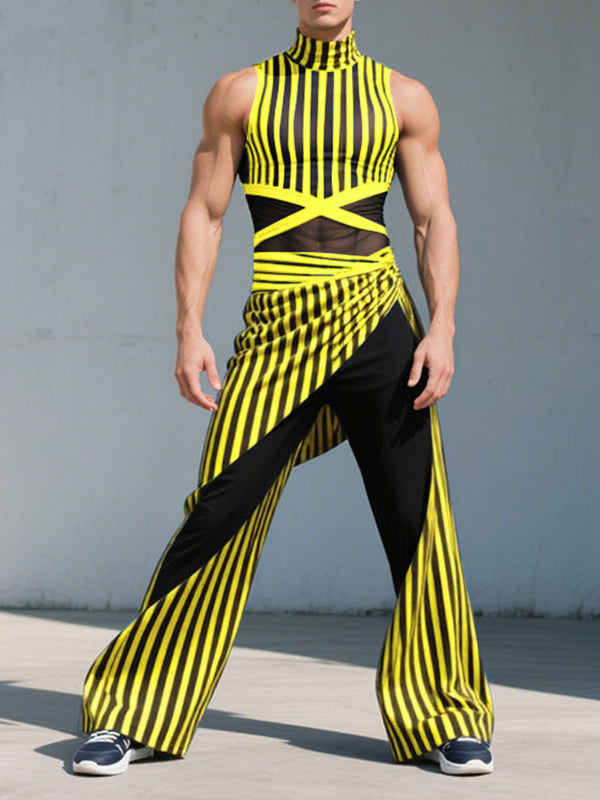 Men's Striped Colorblock Sheer Mesh Two Pieces Outfit SKUL23516