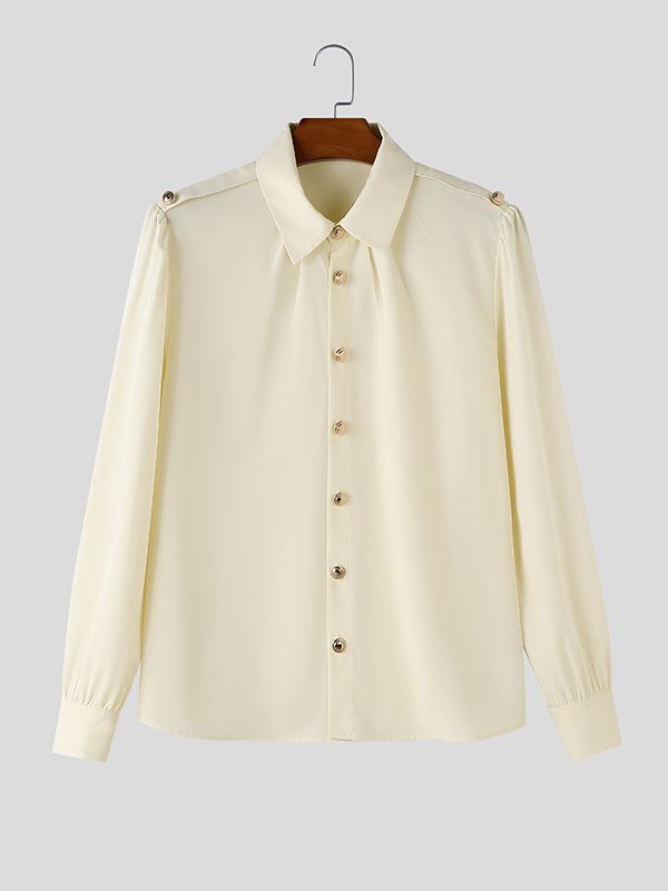 Men's Retro Party Puff Lantern Sleeve Shoulder Button Long Sleeve Lapel Collar Shirt SKUL77990