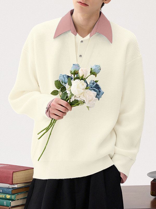 Men's Solid Color Striped Turn Down Collar Long Sleeve Shirt SKUL43649