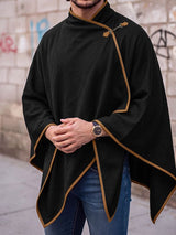Men's Retro Techwear Stage Performance Wrap High Neck Pointed Draped Hemline Heavyweight Cloak SKUL82407
