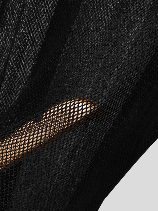 Men's Glitter Sheer Mesh Patchwork Short Sleeve T-Shirt SKUL12896