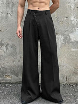 Men's Solid Color Asymmetric Placket Button Casual Pant SKUL60109