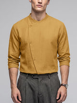 Men's Minimalist Zen Asymmetrical Button Front Stand Collar Loose Shirt SKUL76484