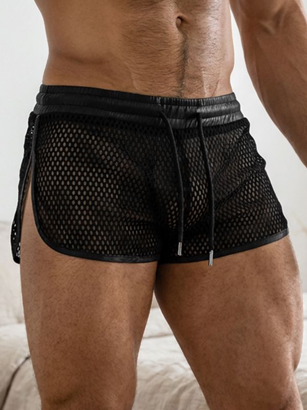 Men's Nightclub Party Sheer Mesh Drawstring Mid-Low Waist Short SKUL77512