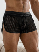 Men's Nightclub Party Sheer Mesh Drawstring Mid-Low Waist Short SKUL77512