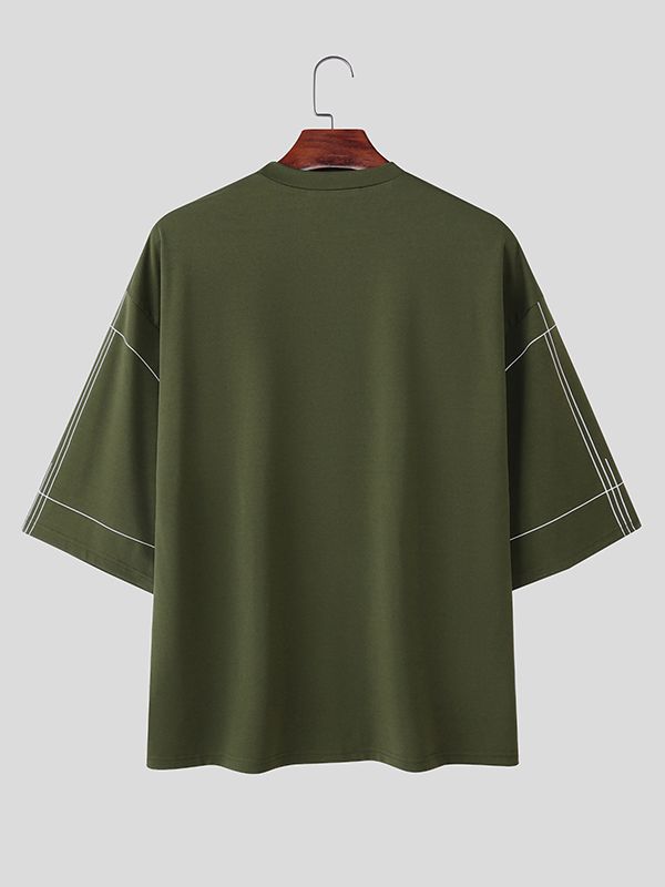 Men's Deconstructed Contrast Line Half Sleeve Shirt SKUL40108