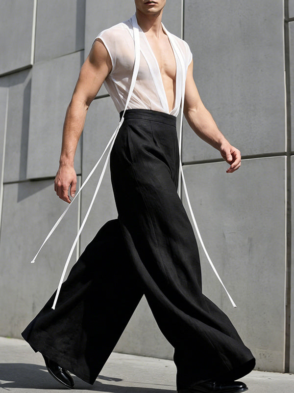 Men's Ribbon Patchwork Sheer Mesh Tank SKUL55610