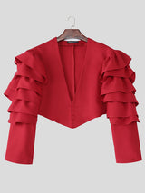 Men's Ruffle Patchwork V-Neck Cropped Long Sleeve Blazer SKUL27265