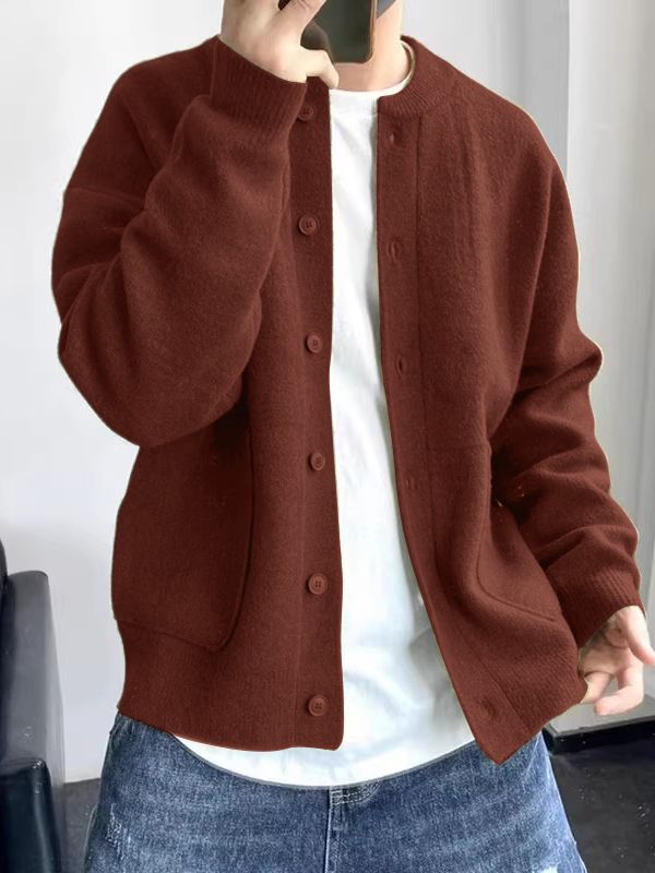 Men's Solid Color Knitted Long Sleeve Cardigan SKUL34481