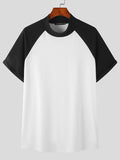 Mens Half-Collar Raglan Sleeve Patchwork T-Shirt SKUK09590