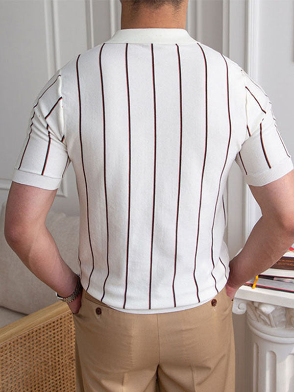 Mens Striped Short Sleeve Casual Golf Shirt SKUK03505