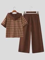 Men's Plaid Hooded Casual Two Pieces Outfit SKUL26989
