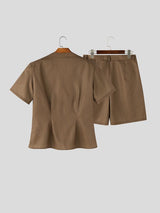 Men's Solid Color U-Neck Two Pieces Outfit SKUL60969