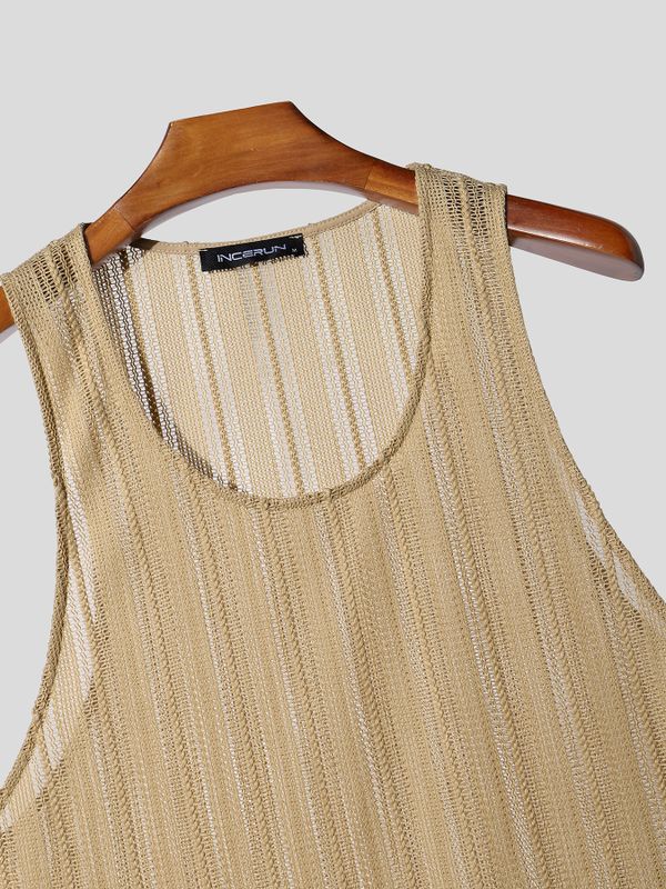 Men's Resort Sheer Striped Scoop Neck Slim Fit Tank SKUL70270