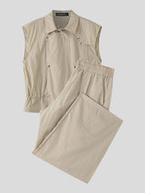 Men's Solid Lapel Drawstring Two Pieces Outfit SKUL31923