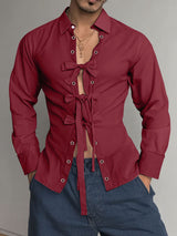 Men's Bow Tie Lace-Up Long Sleeve Shirt SKUL24189