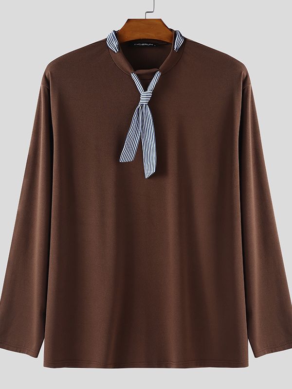 Men's Striped Tie Patchwork Long Sleeve T-Shirt SKUL37286