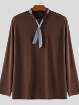 Men's Striped Tie Patchwork Long Sleeve T-Shirt SKUL37286