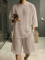 Men's Avant-Garde Sheer Aesthetic Casual Sheer Mesh Oversized Two Pieces Outfit SKUL68365