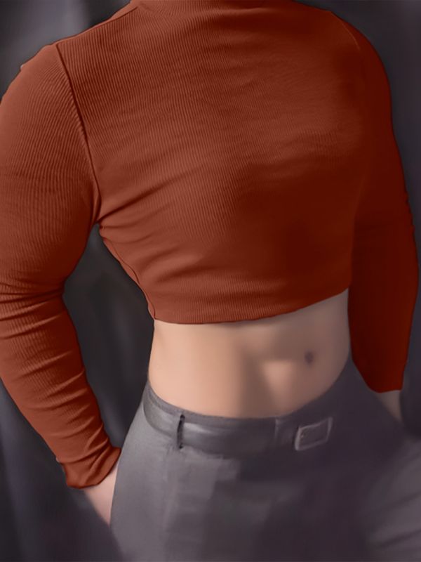 Men's Solid Color Textured Cropped Long Sleeve T-Shirt SKUL28381