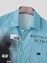 Men's Slogan Print Stripe Long Sleeve Shirt SKUL36405