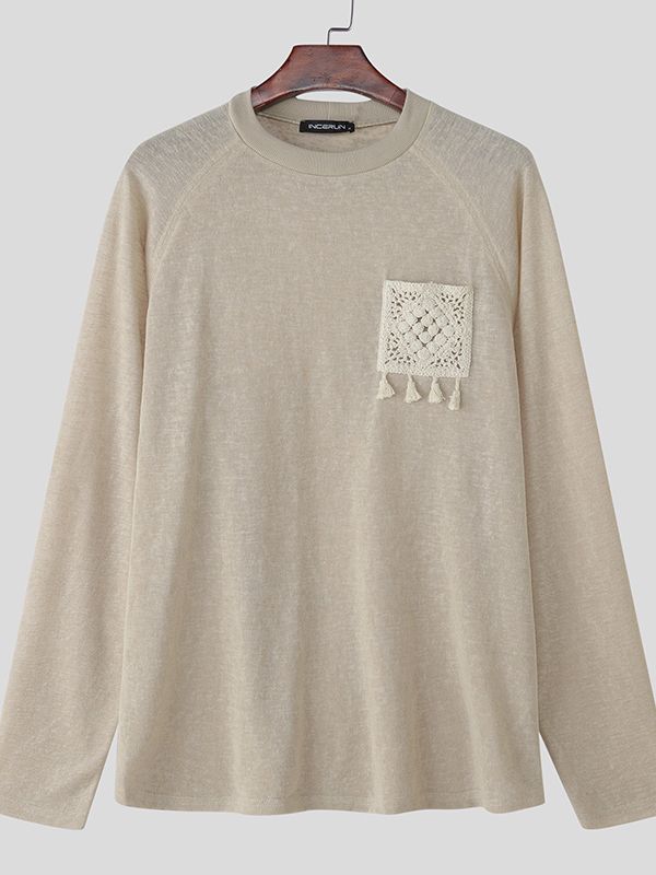 Men's Solid Relaxed Knit Long Sleeve T-Shirt SKUL35259