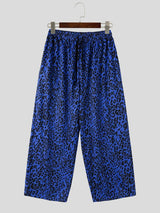 Men's Vintage Casual Leopard Print Loose Drawstring Straight Wide Leg Pant SKUL71357