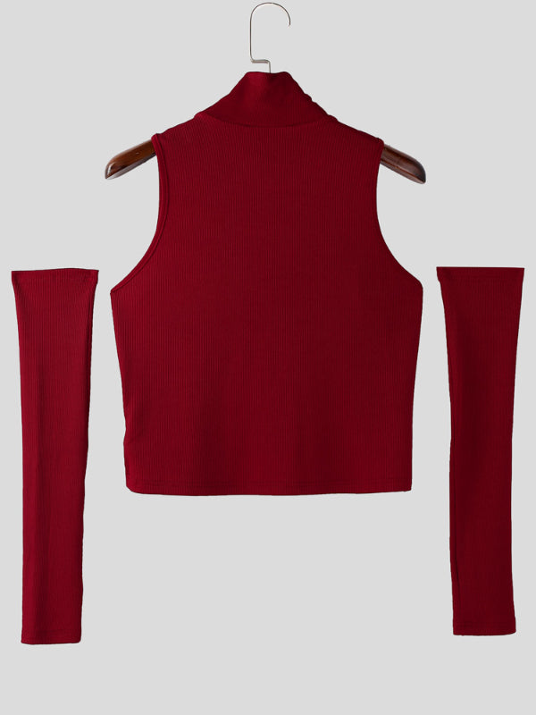 Men's Solid Color Turtleneck Slim Fit Cropped Tank SKUL21581