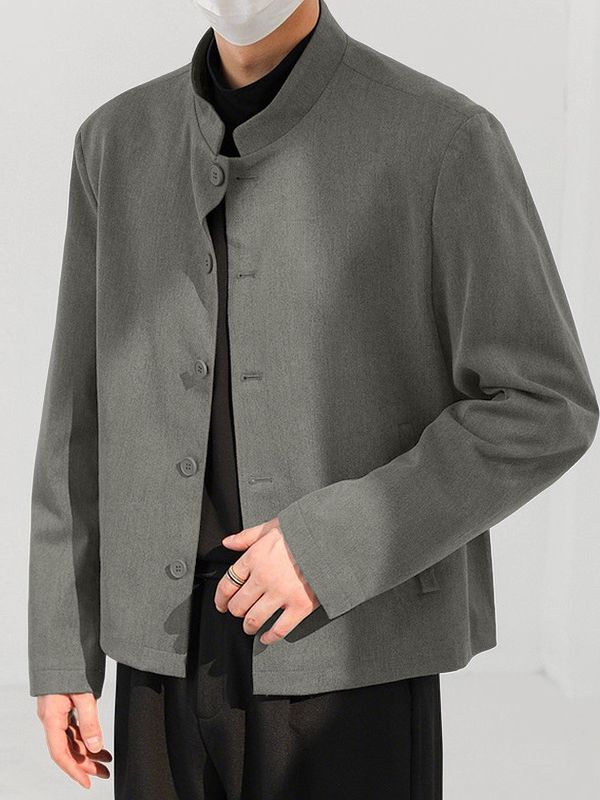 Men's Solid Color Stand Collar Long Sleeve Blazer SKUL43819