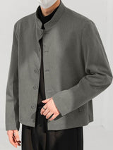 Men's Solid Color Stand Collar Long Sleeve Blazer SKUL43819