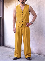 Men's Yuppie Gentleman Tailored V-Neck Two Pieces Outfit SKUL79526