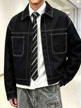Men's Workwear Streetwear City Walk Contrast White Stitching Lapel Cropped Jacket SKUL84788