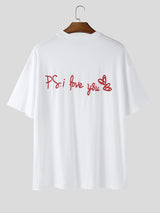 Mens Heart Letter Print Short Sleeve T-Shirt SKUL15082