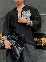 Men's Floral Embroidered Texture Long Sleeve Shirt SKUL31899